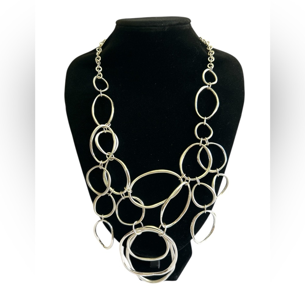 Chico's Lynette Bib Silver Tone Geometric Statement Short Necklace